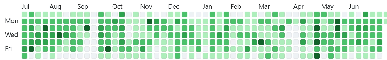 GitHub contributions graph showing consistent activity over the past year